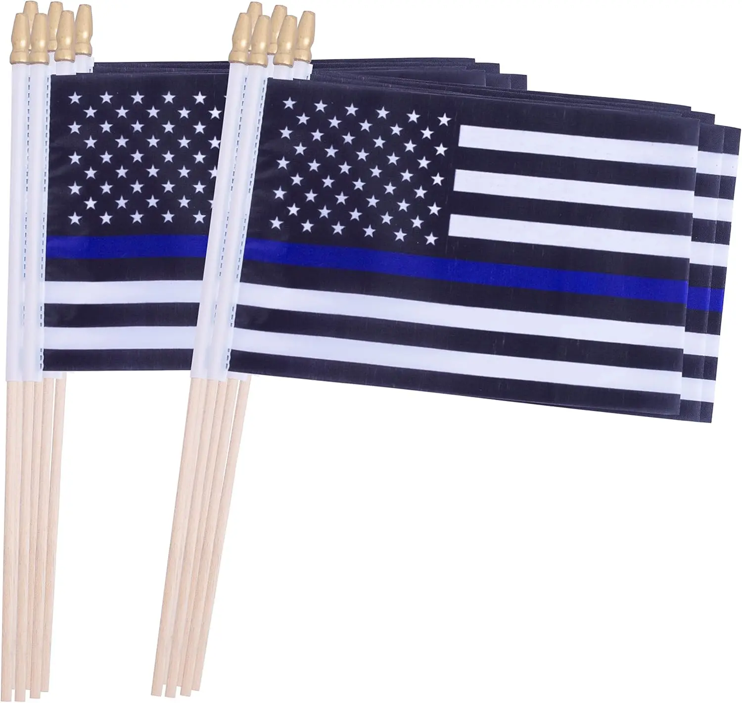 

12 Pack Thin Blue Line Stick Flags 5x8 Inch Small Hand Held Police Support