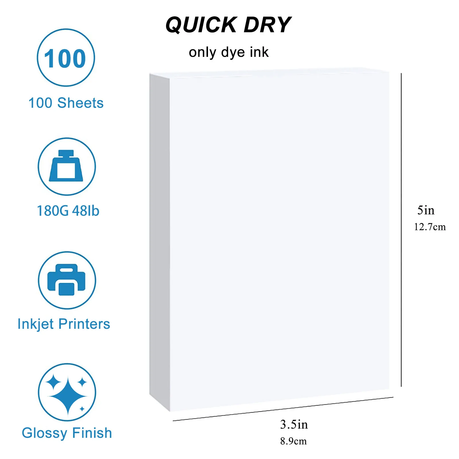 100 Sheets Photo Paper, Glossy Photo Papers, 3.5 X 5 Inch Single Side Inkjet Printer Photo Paper for Dye Ink, 180 GSM