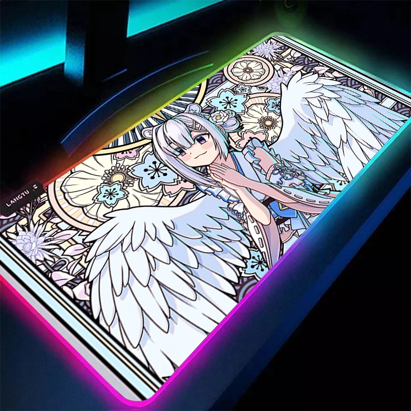 Alfombrilla de ratón RGB, accesorios para juegos de Anime, alfombrilla para teclado Varmilo, alfombrilla LED para escritorio de PC, alfombrilla para jugador Hololive Amane Kanata, alfombrilla bonita para ratón