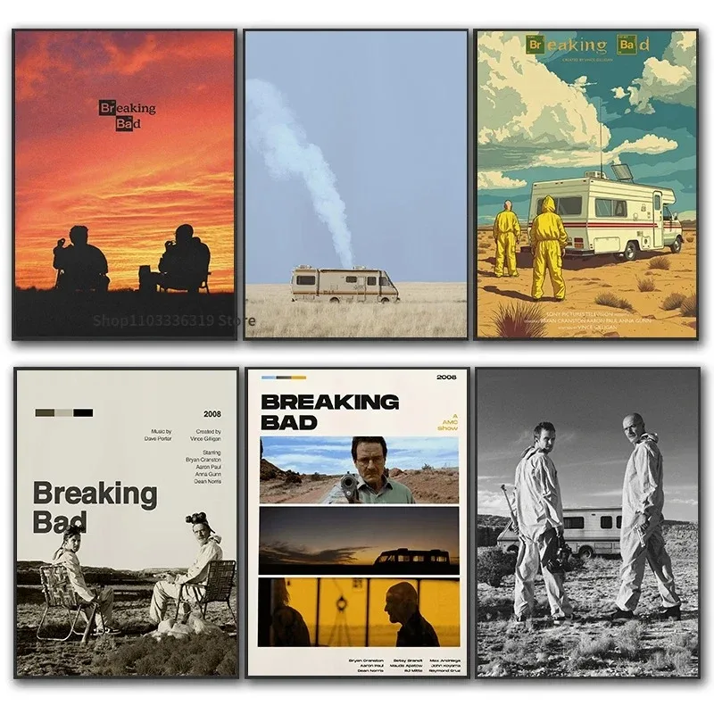 Rertro quebrando mau filme filme meados do século arte cartaz pintura em tela impressões de parede imagem para sala estar decoração casa