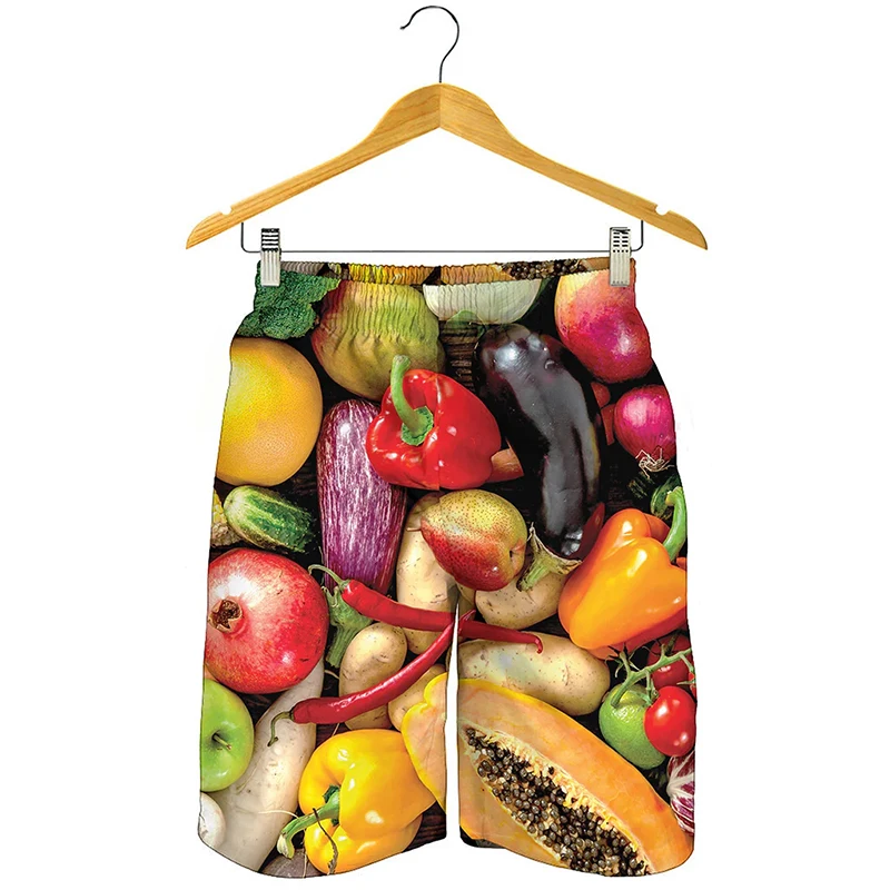 Summer Colorful Vegetable Pattern Beach Shorts Men's Casual Loose Surf Shorts Breathable Quick Dry Large Size Board Short Pants
