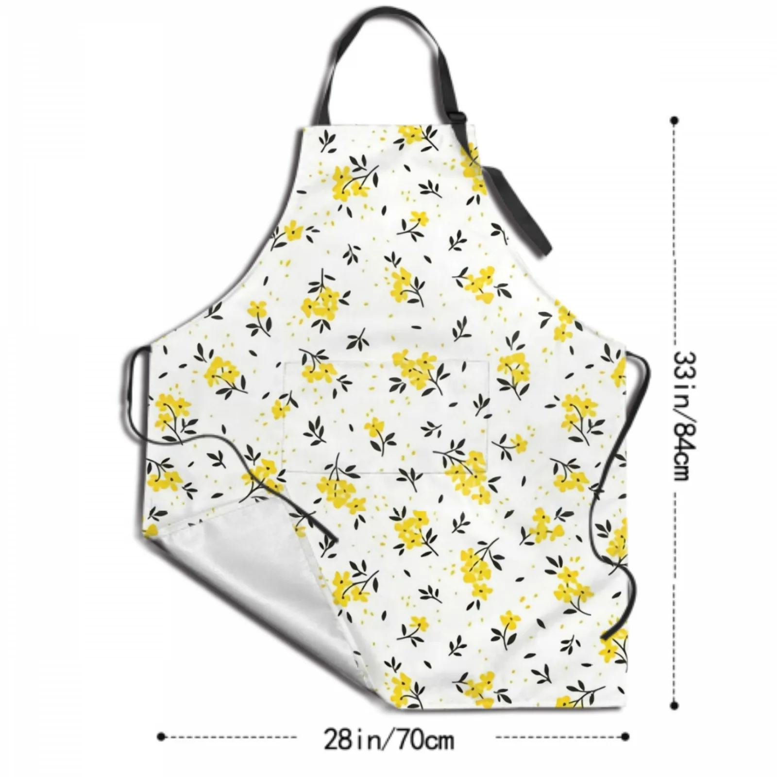 Black Leaves Waterproof Apron with 2 Pockets Kitchen Chef Aprons Bibs for Grooming Cooking Baking Painting Gardening