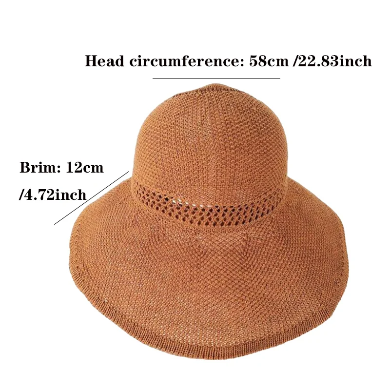 Women Summer Big Wide Brim Straw Hat Female UV Protect Ponytail Beach Sun Hats Hollow Top Foldable Ribbon Bows Ladies Panama Cap