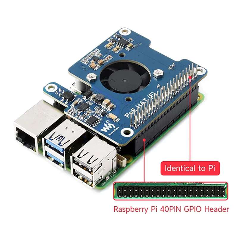 Raspberry Pi 5 PoE Ethernet HAT Power Over HAT With Onboard Cooling Fan Support 802.3af/At Network Standard for RPI 5