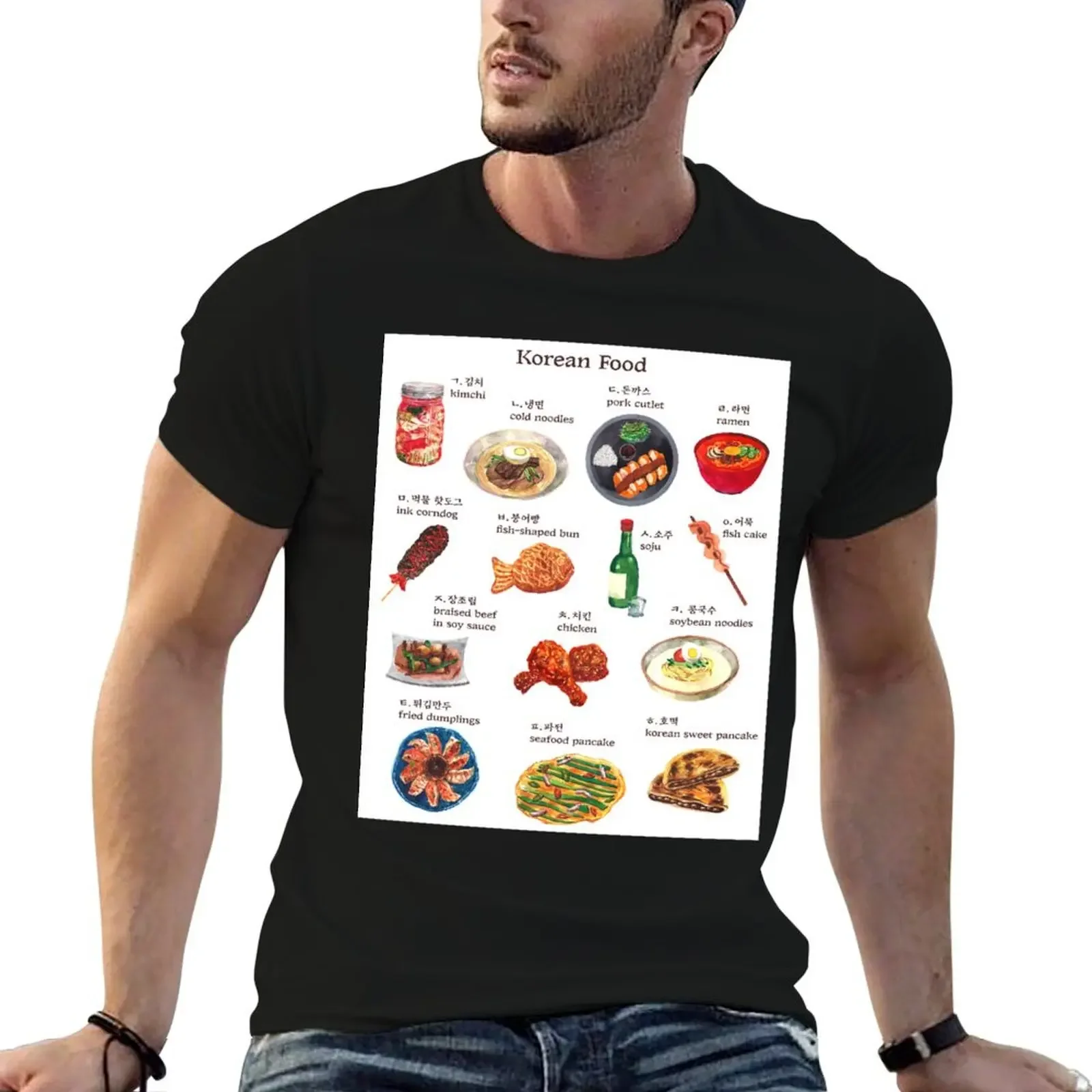 

Korean Food T-Shirt man t shirt oversized graphic tee Blouse rapper graphic tees mens graphic t-shirts pack