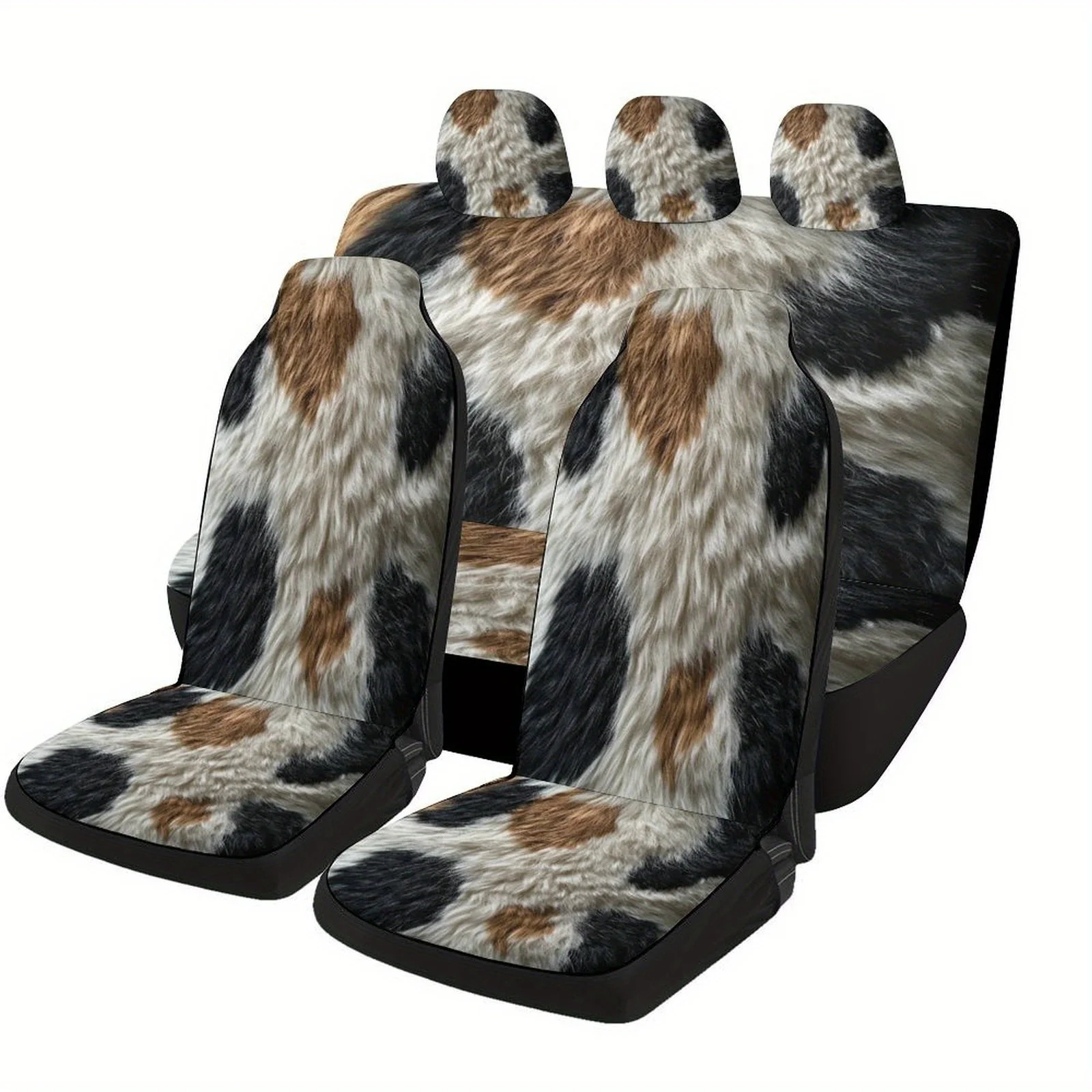 Cow Fur Pattern Designed Car Seat Cover Set For Most Cars, Trendy Novelty High-quality Car Seat Protector Covers Full Set, Unive