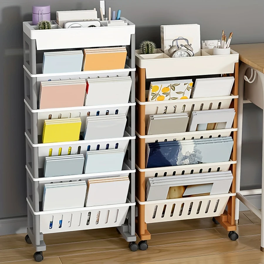 رف كتب بسيط محمول منزلي، رف تخزين كتب، عربة، رف تخزين جانبي للمكتب، رف كتب لغرفة النوم مع عجلات