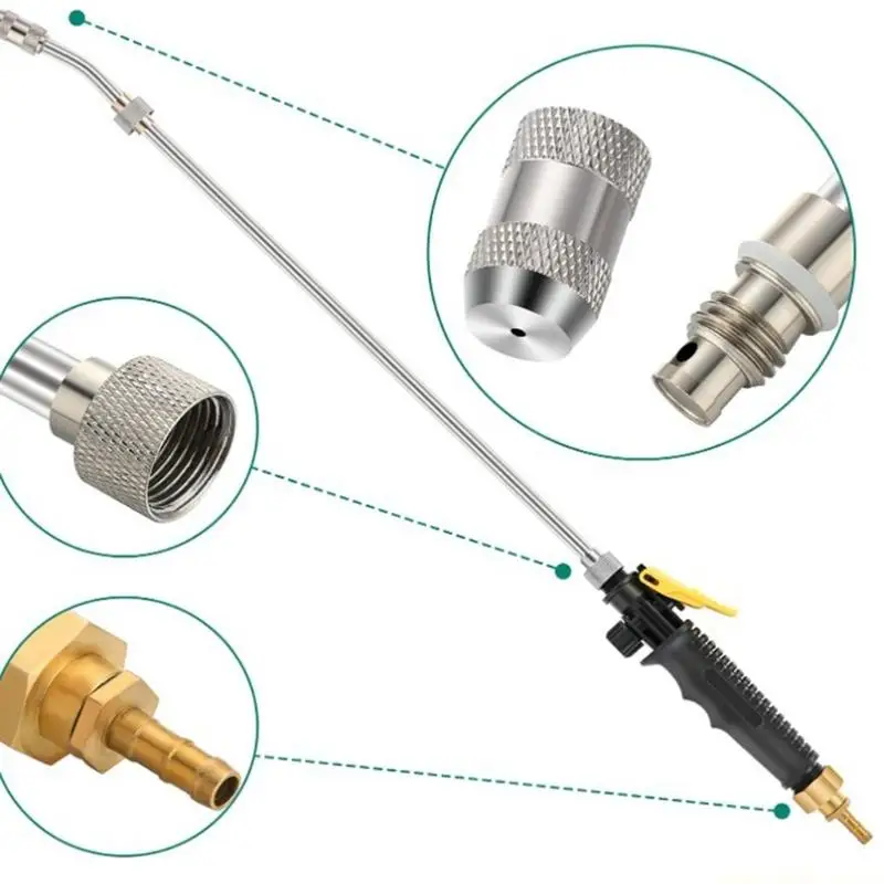 QX2E Watering Wand for Yard Cleanup with Metal Tube, Turn Nozzle Head, Brass Hose Fittings, and Two Reach Forms for Hose Rinsing