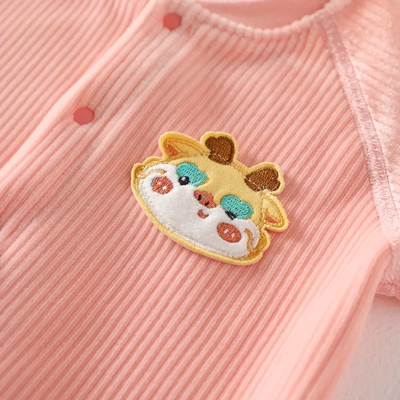 Autumn Baby Jumpsuit Long Sleeves Long Pants Warm Autumn Winter Double-faced Fleece Cartoon Design for Boys Girls Bodysuit 3