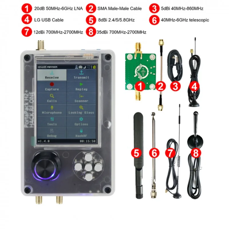 

Assembled Upgraded PortaPack H2 + HackRF One SDR Radio Receiver W/ Plastic Shell 3.2" LCD Antennas