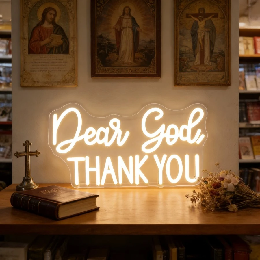 Dear God Thank You Neon Sign LED Marquee Light for Christian Church Decor Inspirational Religious Wall Art USB Light Gifts