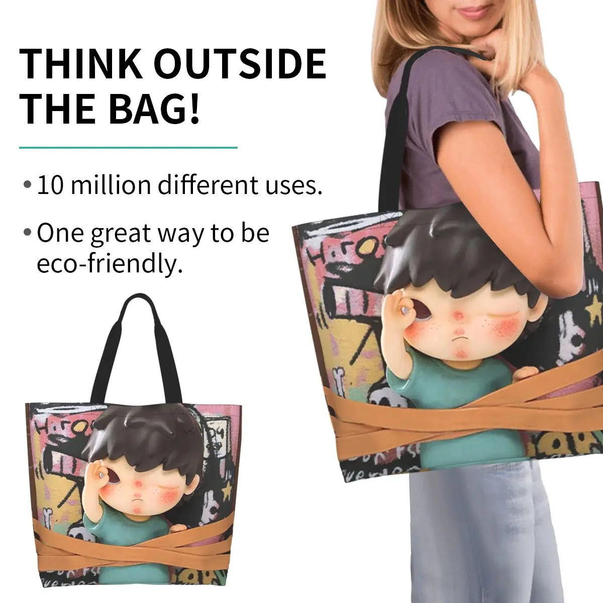 Hirono Seeing Shopping Tote Bag Canvas Large Capacity Shoulder Bags Shopper Grocery Handbag for Women