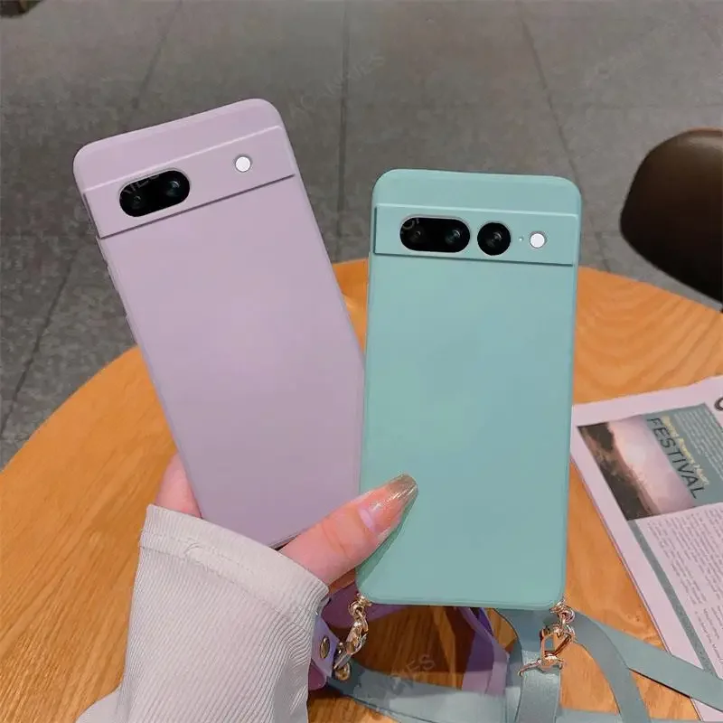 Necklace Strap Cord Crossbody Lanyard Liquid Silicone Case For Google Pixel 8 7 6 Pro 7A 6A Back Cover On Pixel7 Pixel6 A 7pro