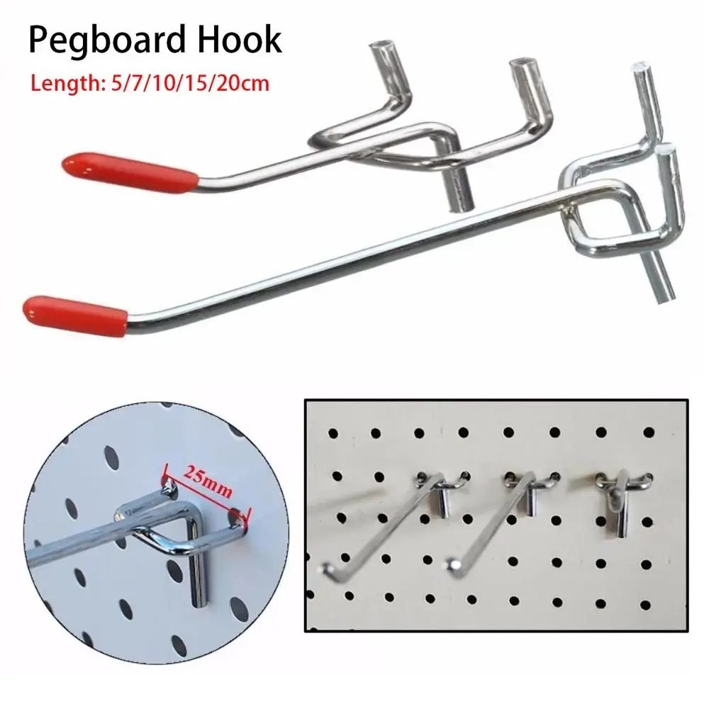 1Pcs Storage Rack Hole Board Hook Hardware Tool Wall Mount Oblique Hanger with Rubber Cover 5/7/10/15/20cm Pegboard Hook