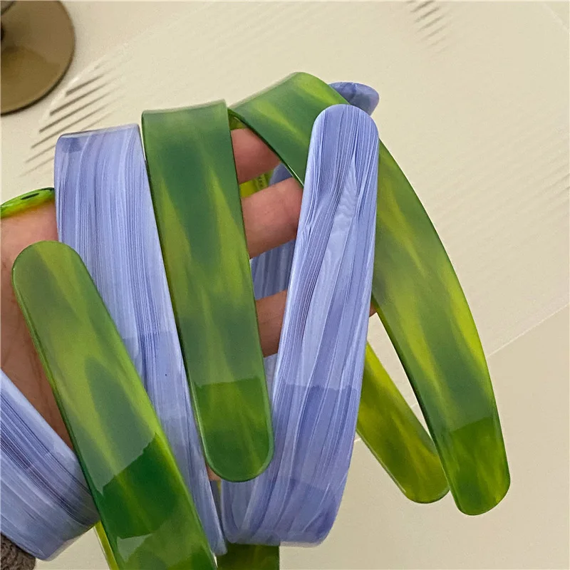 2022 Women Wide Green Purple Marble Hair Hoop Hair Bands Swrils Acetic Acid Headband For Elegant Girls Korean Fashion