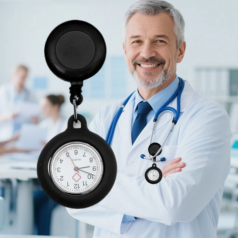 Blank Badge Reel Retractable Nurse Doctor Silicone Pocket Watch Fashion Hospital Hang Clips Quartz Gift Watches Clock