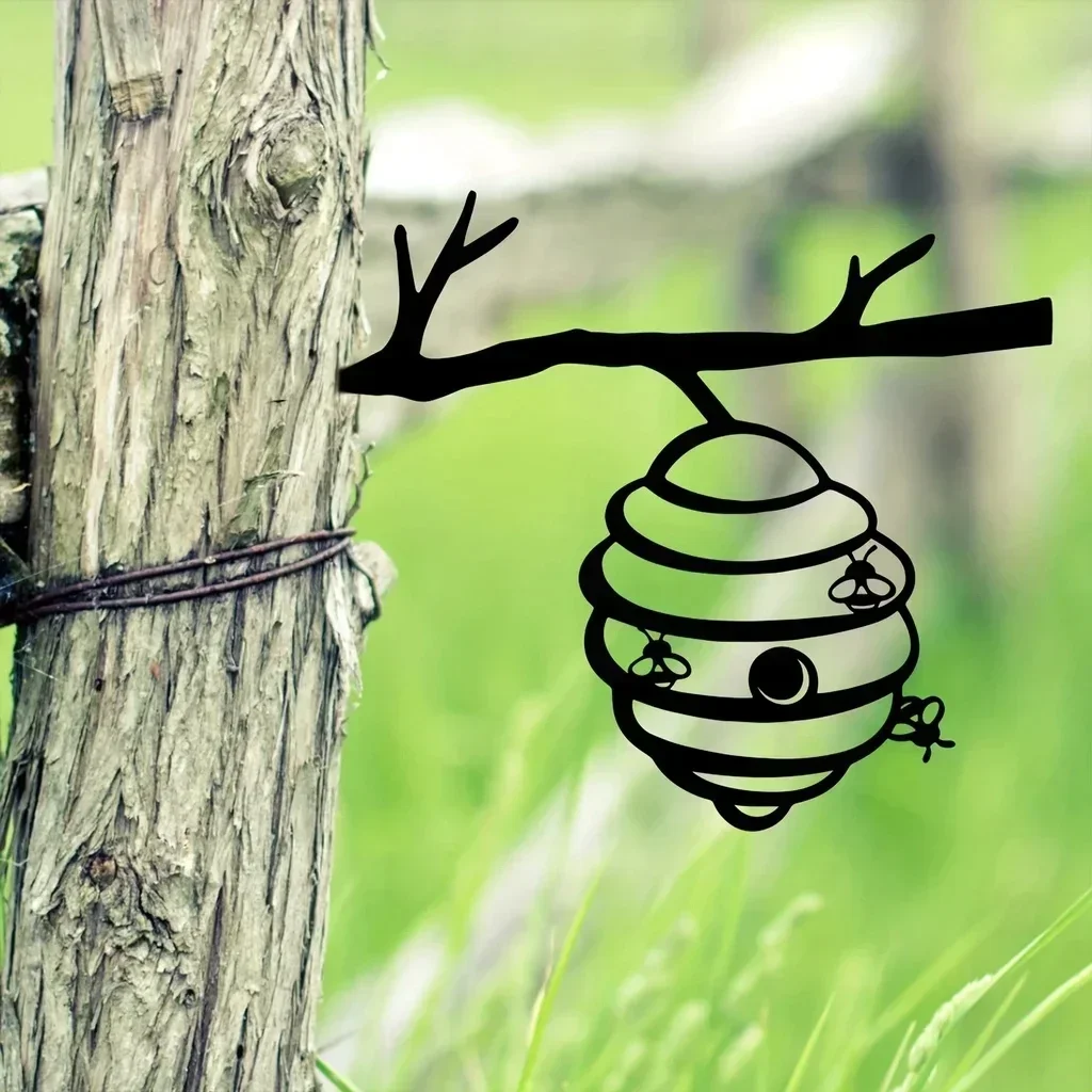 1pc Metal Add a Magical Touch to Your Garden with this 1pc Metal Bee Hive Stake Branch Goblin Silhouette Iron Art Decor