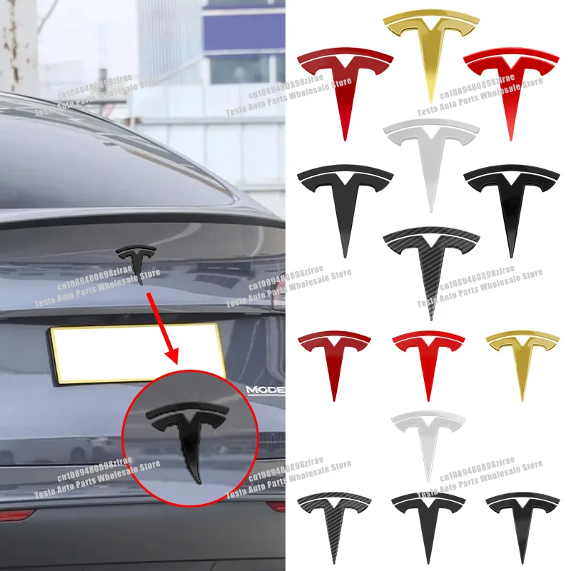 1Pcs Carbon Metal Car Hood Front Bonnet Grill Rear Trunk Emblem Badge Sticker Decal For Tesla Model 3 Model S X Y Auto Accessory