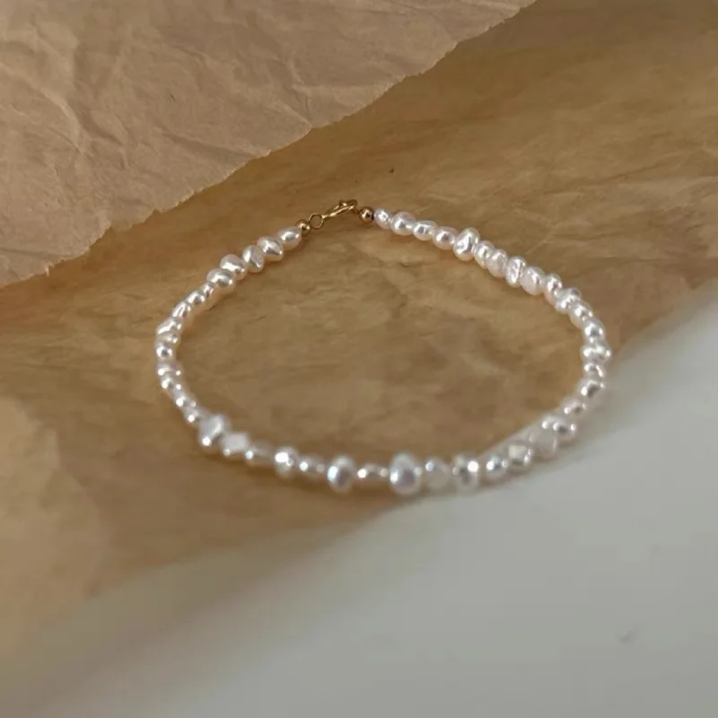 Natural Baroque - Small Irregular Ultra-Fine Pearl 925 Silver Gold-Plated Bracelet Layered Wear