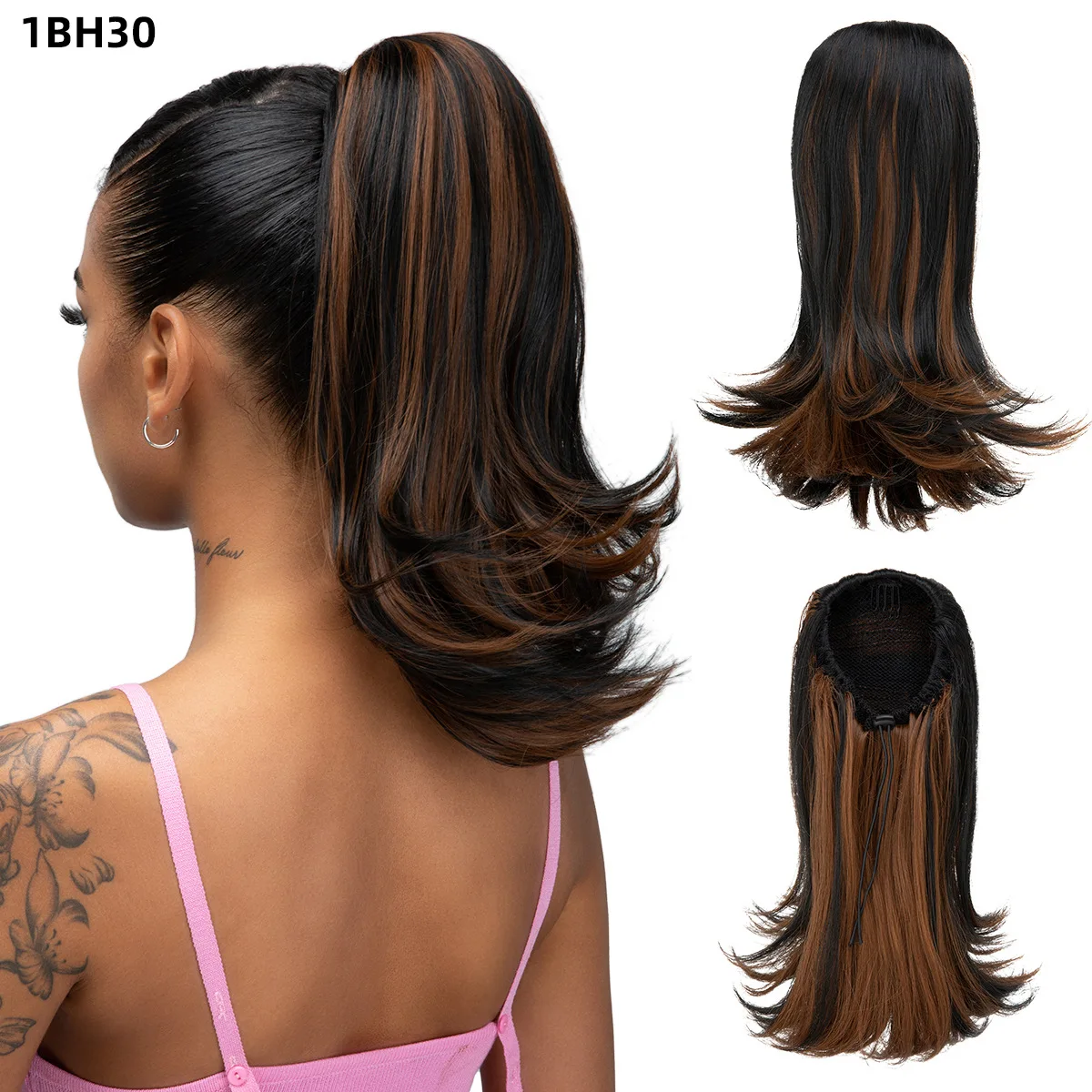 Opulence Coda di cavallo da donna leggermente ricci capelli corti ricci con coulisse coda di cavallo clip in fibra sintetica nell'estensione dei capelli coda di cavallo