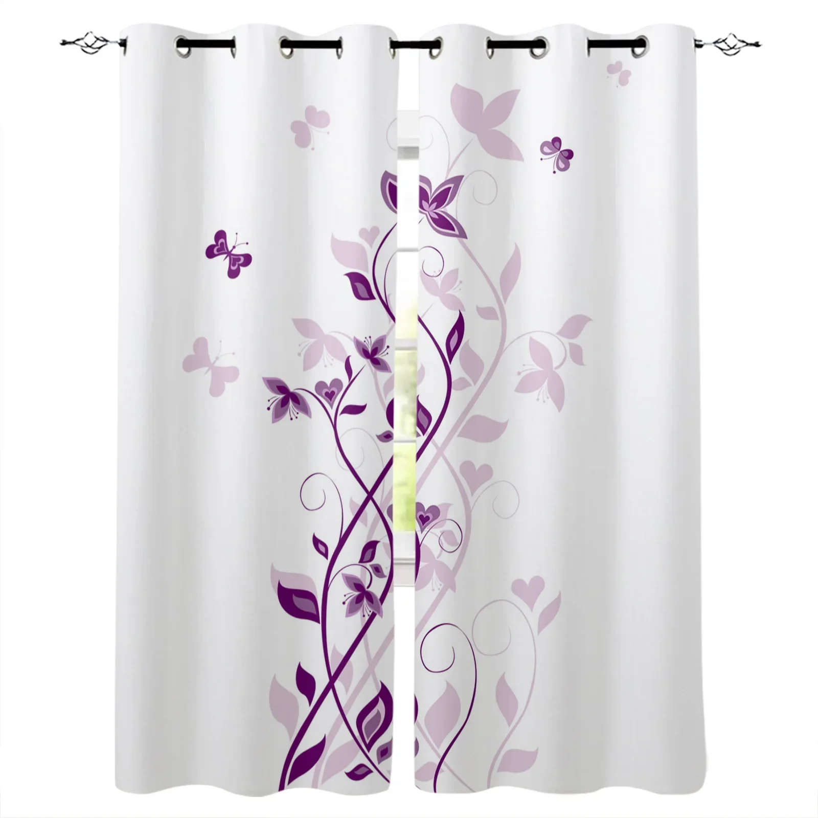 Butterfly Flower Cane Vine White Blackout Curtains Window Curtains For Bedroom Living Room Decor Window Treatments