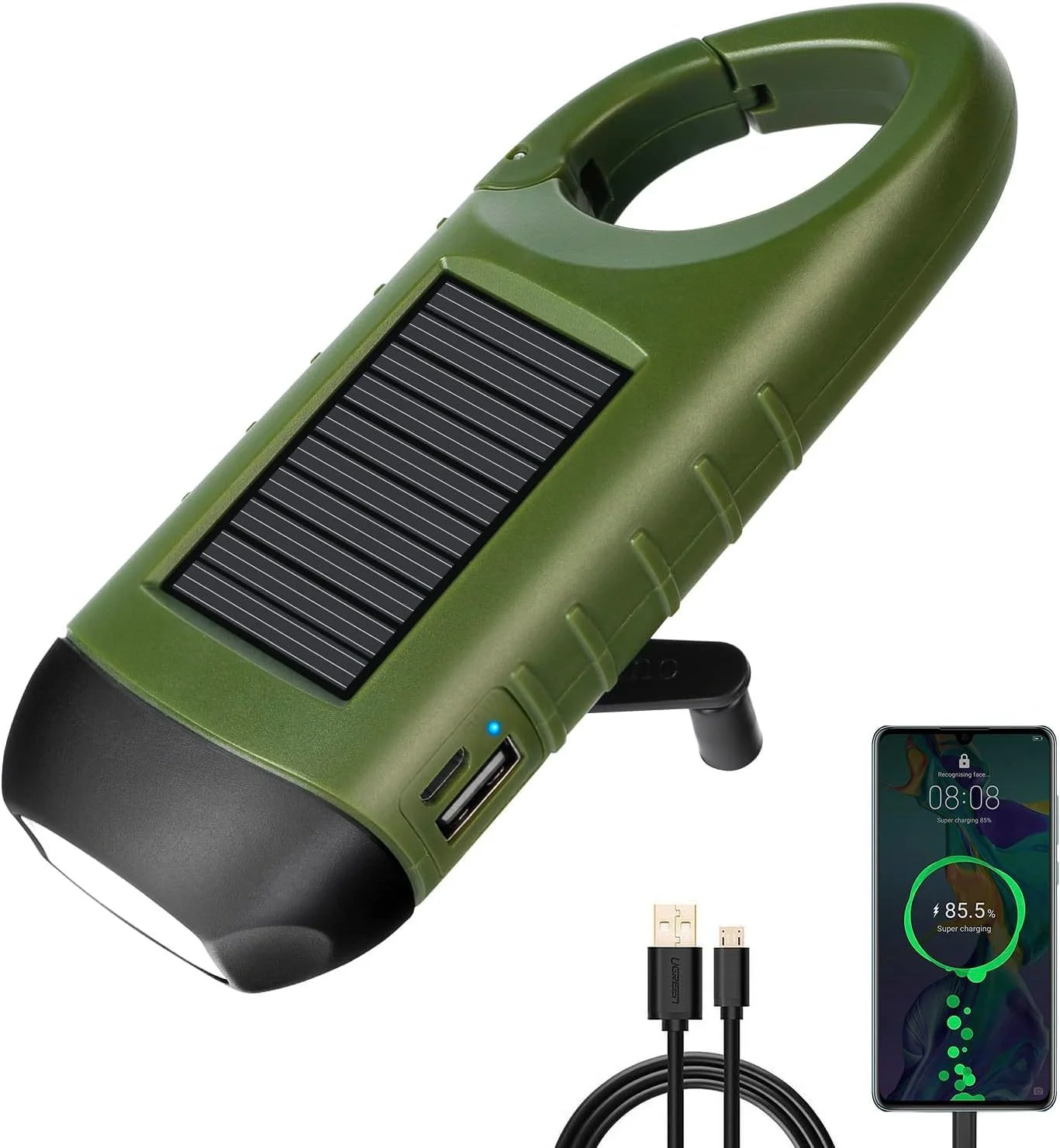 Heinast LED-Taschenlampe, Handkurbel, solarbetrieben, wiederaufladbar, Überlebensausrüstung, selbstbetriebene Ladelampe, Dynamo zum Angeln, Bootfahren, Wandern 4