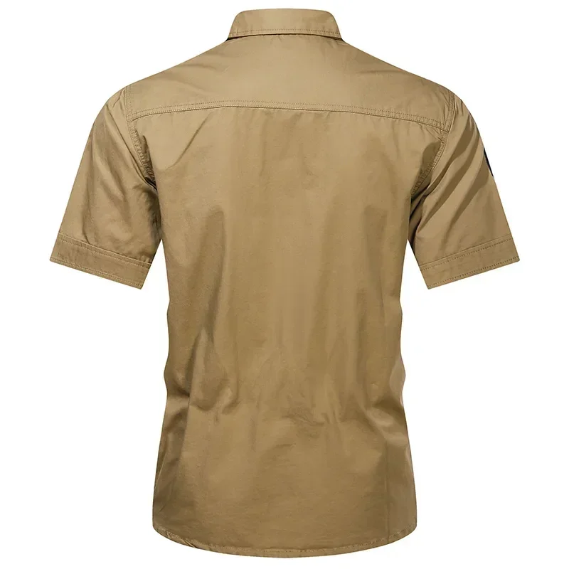 Men Summer Short Sleeved Shirts Multi Pockets Military Tooling Shirts New Male Cotton Outdoor Casual Shirts Size 5XL