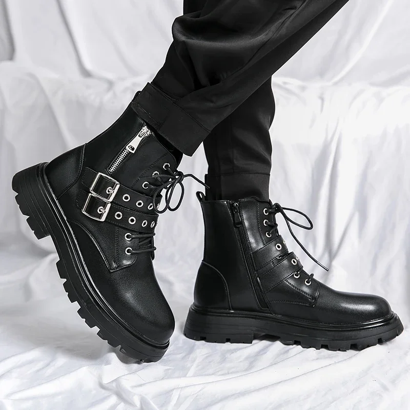 Botas Chelsea de cuero para hombre, botines de motorista gótico, informales, para exteriores, color negro, de marca de lujo, novedad, MO-51382