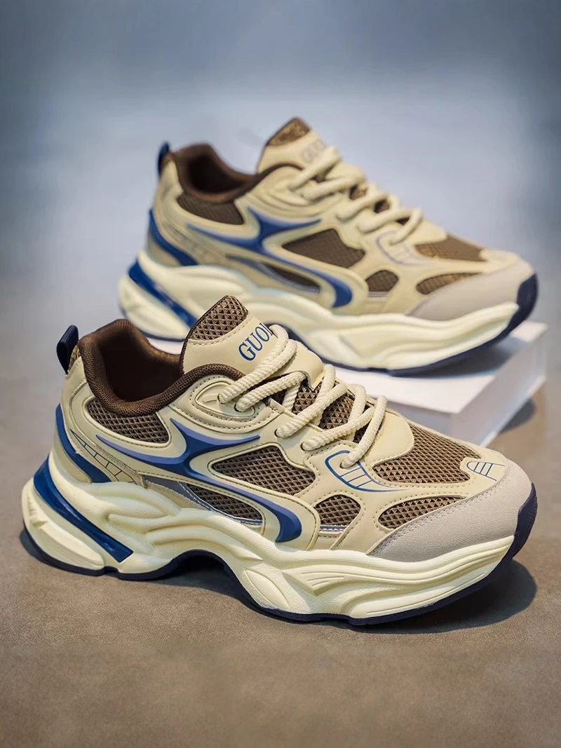 Men's Shoes PU  Breathable Mesh Upgraded Version Dad Shoes Thick Bottom High Rise Casual Fashionable Spring Summer