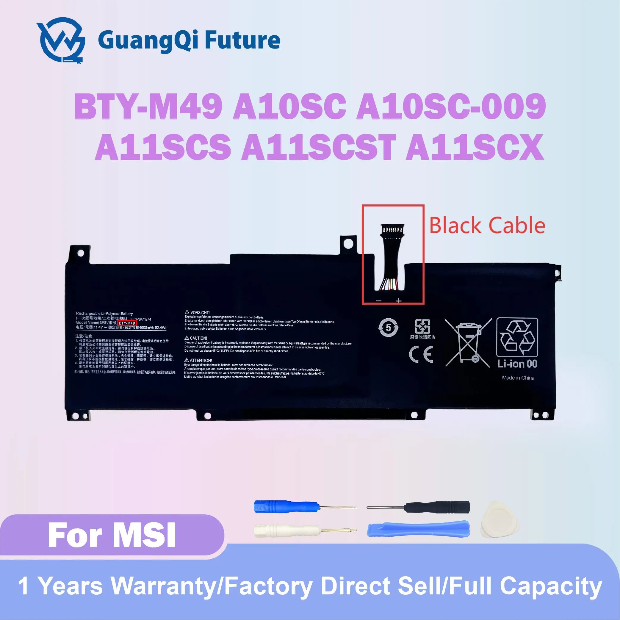 BTY-M49 52.4Wh New Laptop Battery Replacement For MSI Prestige 14 A10SC-009 i7-10710U Series Prestige 14 Hands-On A10M Free Tool