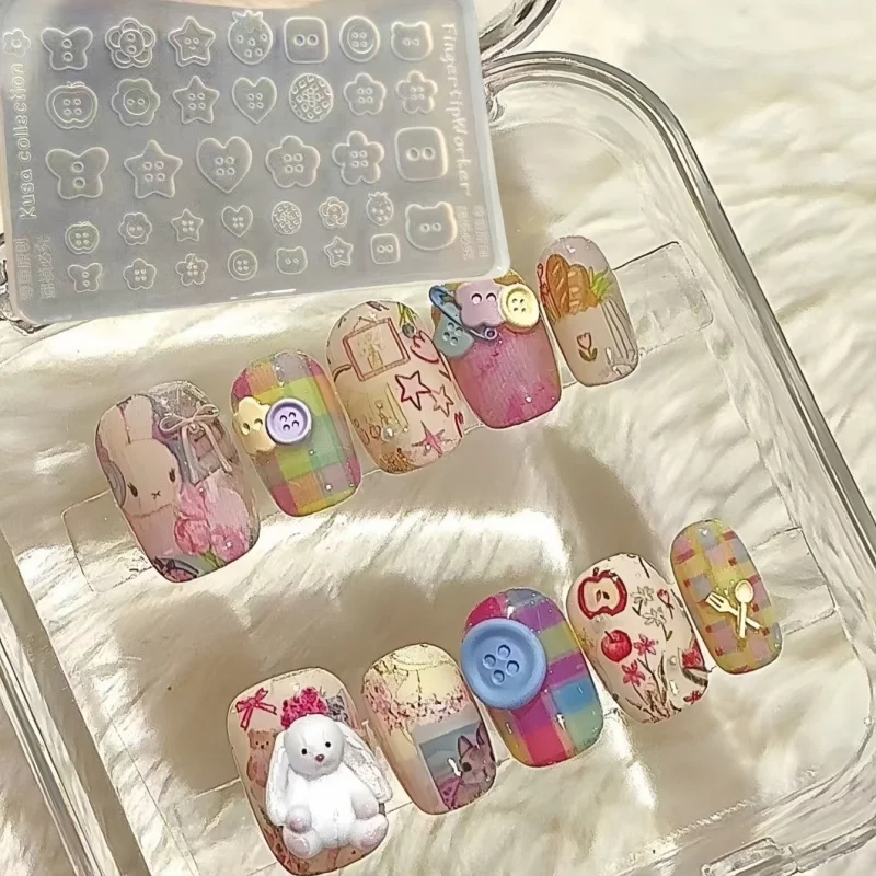 

1 Pc Cartoon Silicone Nail Mold Key Heart Lock Star Button Irregularly Shaped Button 3D Creative Decorations Nail Mold