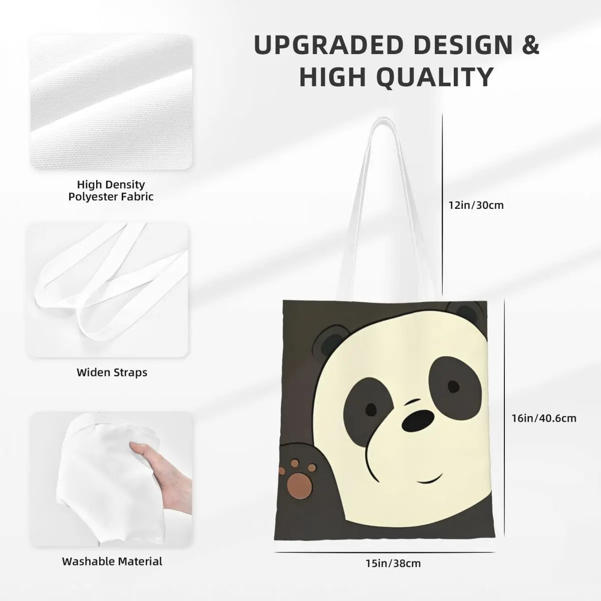 We Bare Bears Panda Canvas Tote Handbag Funny Panda Animal Grocery Torby na zakupy wielokrotnego użytku dla Unisex