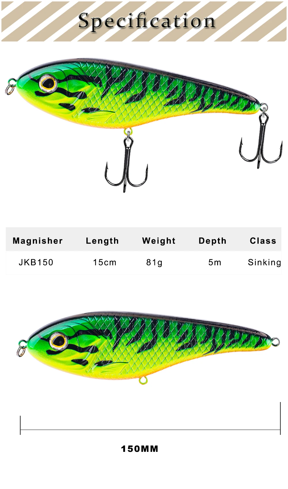 Magnisher Glide Jerkbait Big Game Fishing Lures Hard Artificial Pike Musky Bait Jerk Wobble Fast Sink Jerkbait 15cm 81g Tackle