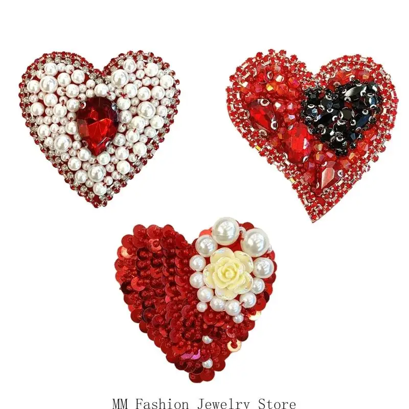 D0UB Blingbling Heart Patches Sew on Bannner Repair For Clothing Applique Sequined Patches Sew On Craft