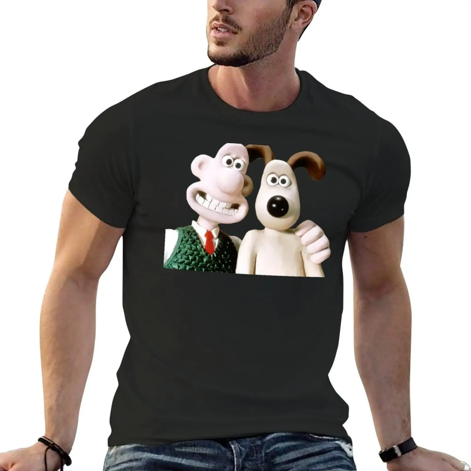 

The Man With His Dog Taking Selfie W.a.l.l.a.c.e T-Shirt korean fashion plus size tops blanks t shirts for men cotton