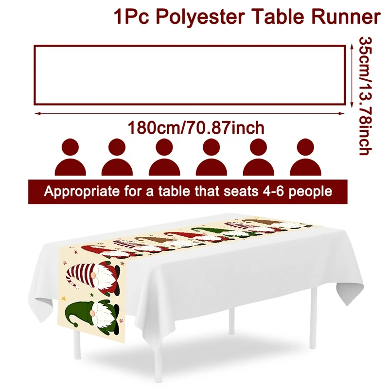 Vintage Christmas Gnome Table Runner 180*35cm Polyester Table Flag for Indoor Outdoor Home Party Decor Christmas Decoration 2026