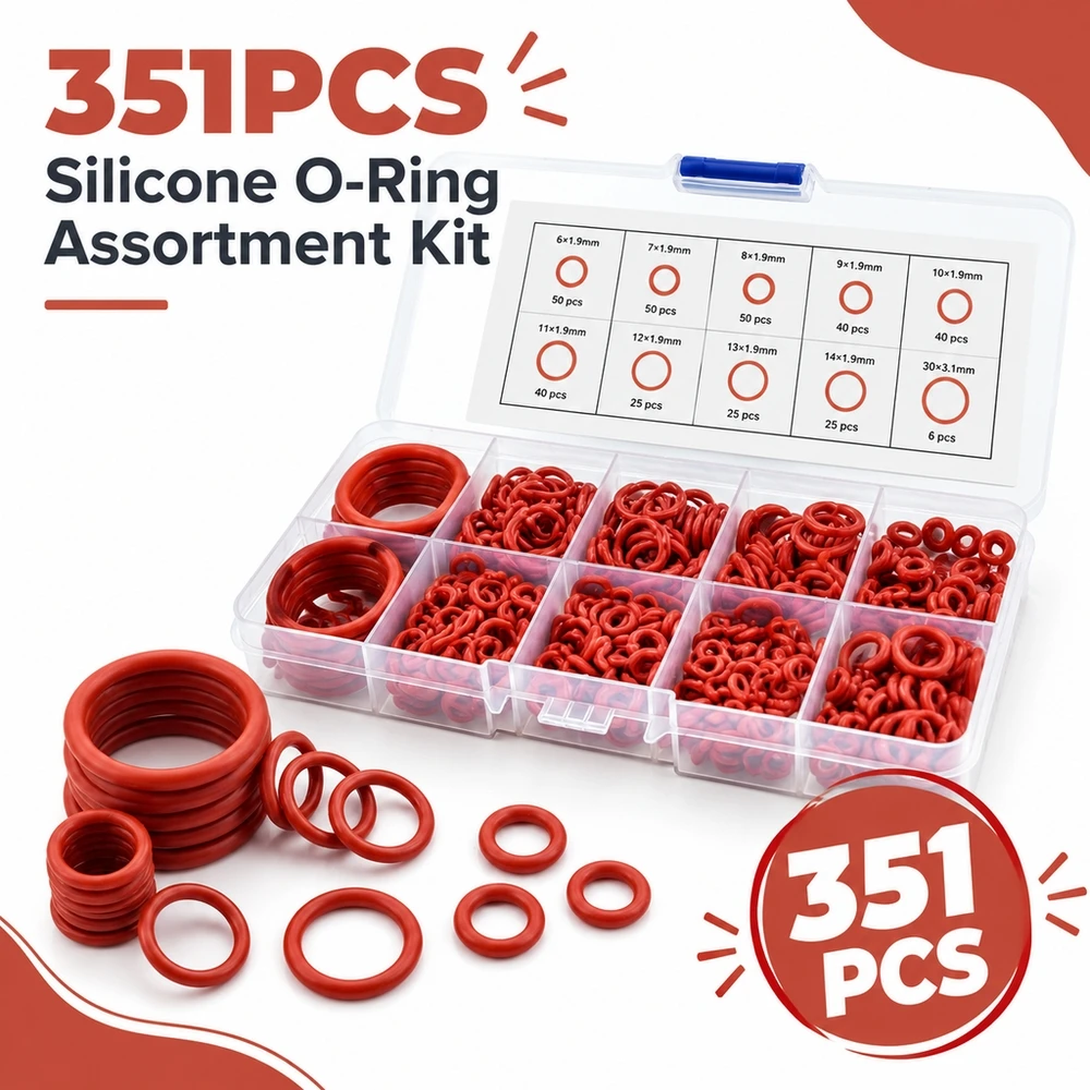 351pc Molded Silicone O-Ring Box High Temp Oil Resistant Wear Proof Sealing Rings for Car Maintenance