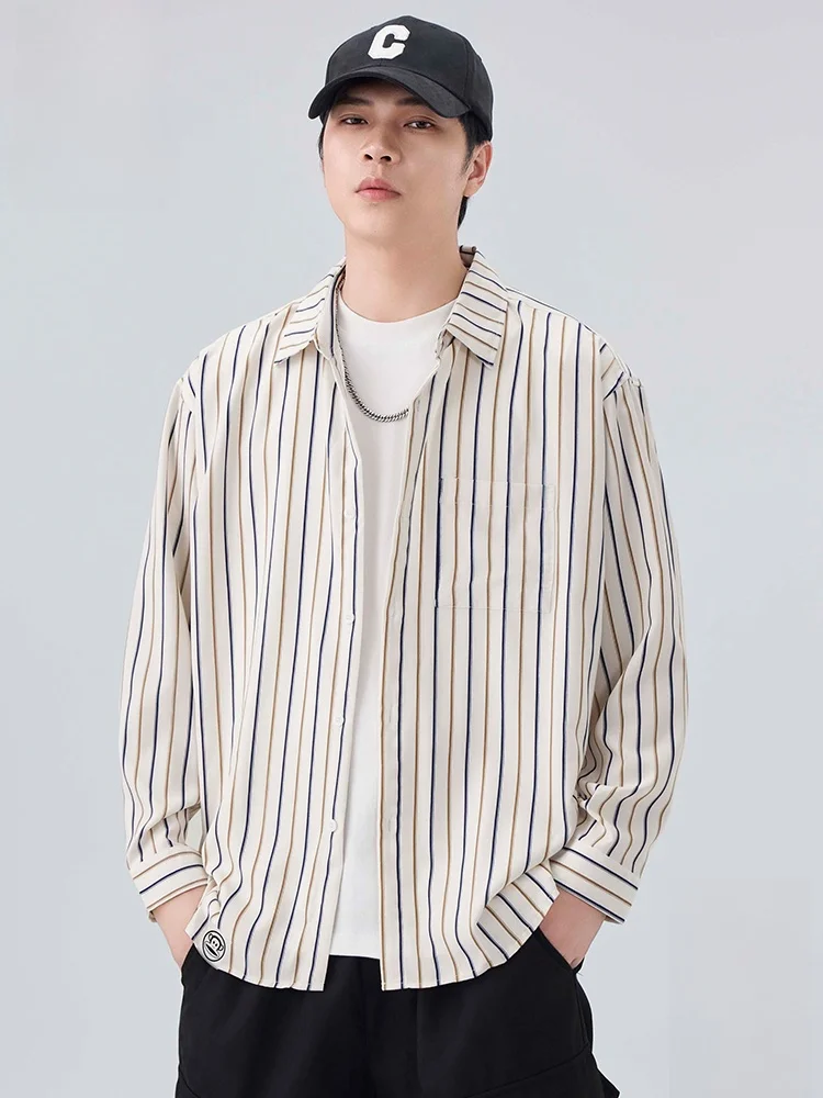 

PaulFrank Retro Striped Open Cardigan Shirt Men's Loose Long Sleeve Casual Spring Shirt Big Mouth Monkey Polyester Blend