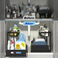 Pull Out Organizer Shelf Multifunctional 2 Tier Storage Rack Large Capacity Sliding Shelf for Kitchen Bathroom Home Organization 4
