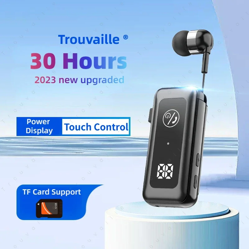 Trouvaille Wireless Earphone Bluetooth Headphone Handsfree Headset In Lotus Earphone Retract Wire Power Display Touch Control