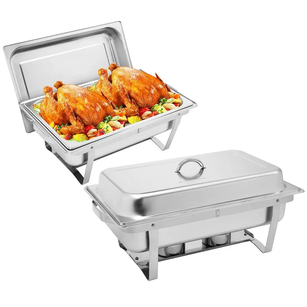 9L-12 Dual Set Stainless Steel Rectangular Buffet Stove with Logo - Single Basin Design