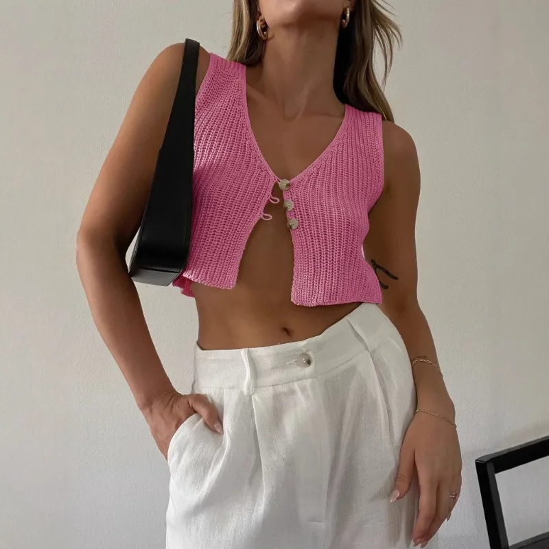 Crop Top  Women Tops 2025 Kintted Sweater Vest Solid Women Summer