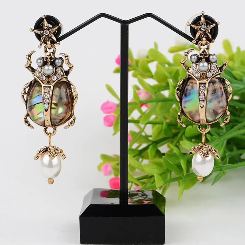 Vintage Ladybug Faux Pearl Rhinestone Dangle Stud Earrings Jewelry Gift Insect Earrings  Crystal Drop Earrings Trendy Jewelry