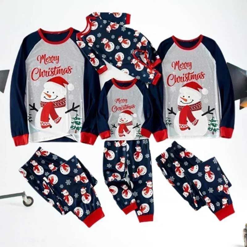 New Merry Christmas Pjs Family Matching Outfits Cartoon Print Pajamas Set Parent-child 2 set Suit Baby Romper Warm Soft Homewear