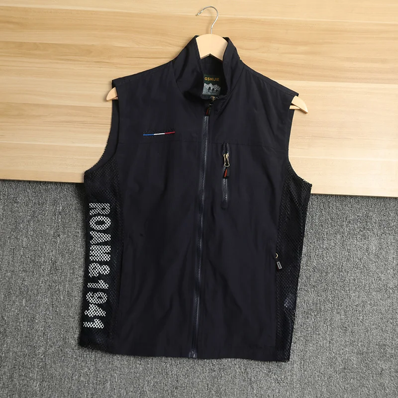 Men's breathable autumn top Men's autumn and winter new solid color standing collar polo vest men's outdoor vest coat