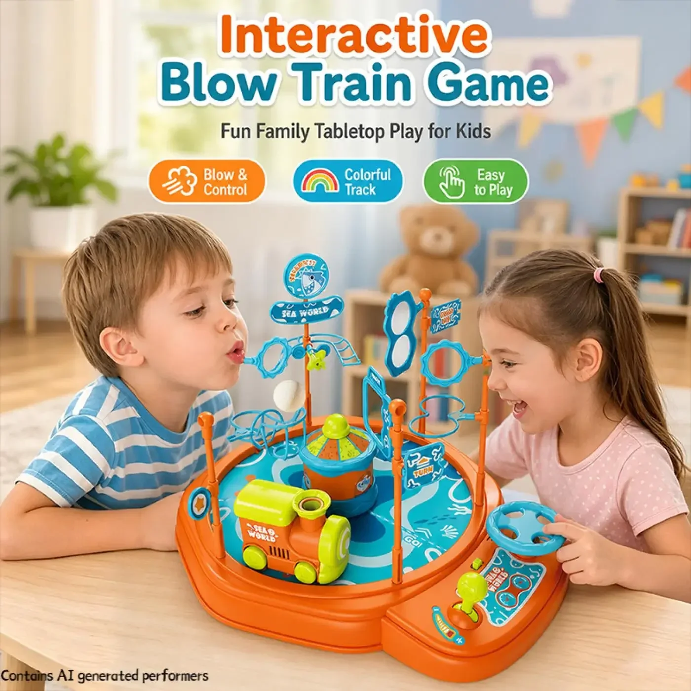 Interactive Tabletop Kids Multiplayer Party Game Toy Blow-Up Ball Train Toys Family Parent-child Games Steering Wheel Operation