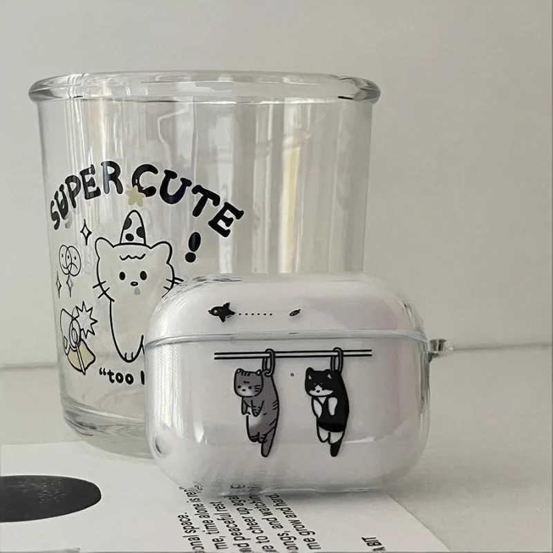 مضحك القط الأسود واضح حقيبة سماعة الاذن ل Airpods 4th 3rd 2 Pro 3 غطاء شفاف ل Airpod 3 1 ملحقات واقية قذيفة