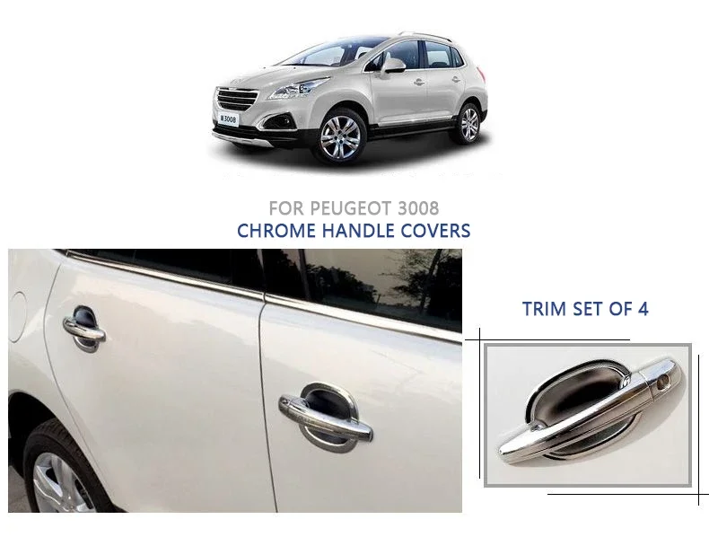 Chrome Door Handle Cover Trim Set for Peugeot 3008 mk1 2008~2016 Accessories Stickers  2009 2010 2011 2012 2013 2014 2015 2016