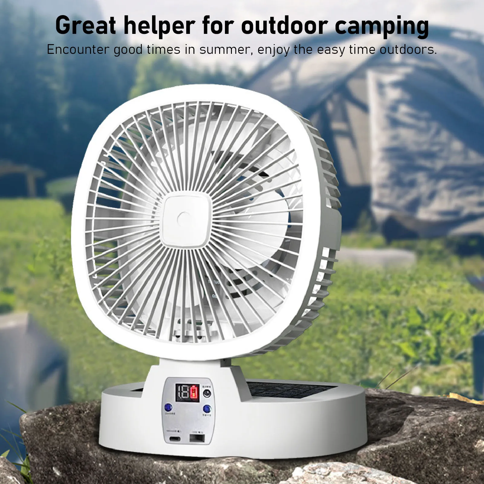 

Solar Desk Fan 10000mAh Rechargeable 5 Speed Adjustable 3 Light Modes Portable Folding Desk Fan with Remote Control Solar Fan