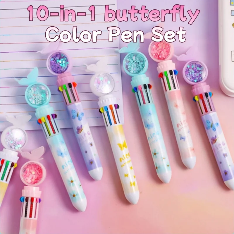 Retractable 10-in-1 Rabbit Color Pen Set, Smooth Ink Ballpoint for Students & Office, Cute Click Pens for Journaling & Notes